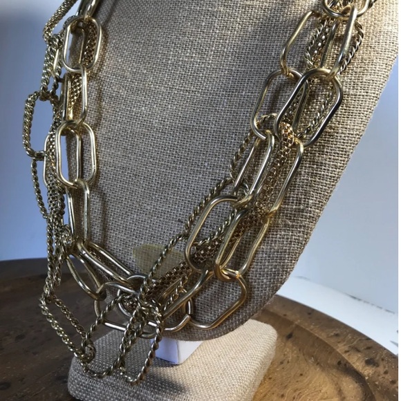 New in box, Chunky gold toned quadruple chain statement necklace. - Picture 2 of 9